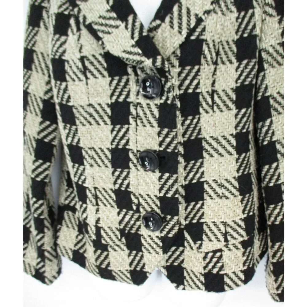Coldwater Creek Blazer Womens Size 14 Buffalo Check 3-Button Black Tan